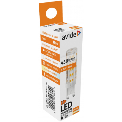 LED bulb G9 / 4,2W / 450Lm / 220° / NW - neutral white / 4000K / Avide / 5999097943800 / 10-1471