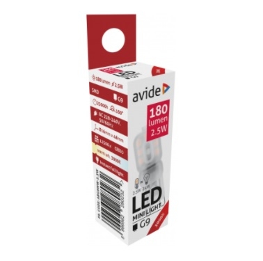 LED Лампа G9 / 2.5W / 3000K / 180Lm / 160° / WW / Avide / 5999562280232 / 10-164