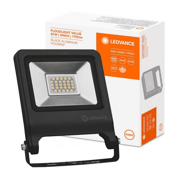 LEDVANCE LED Уличный прожектор FLOODLIGHT VALUE 20W / 1700lm / 4000K / NW - нейтральный белый / 110° x 110° / IP65 / IK06 / 4058075268609 / 20-201