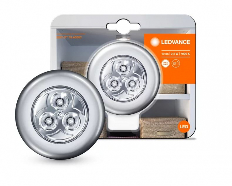 LEDVANCE LED Portable Furniture - mounted battery-powered lamp DOT-IT CLASSIC / 3 x AAA batteries / 0.23W / 7000K / 10Lm / IP20 / 4058075227804 / 20-932