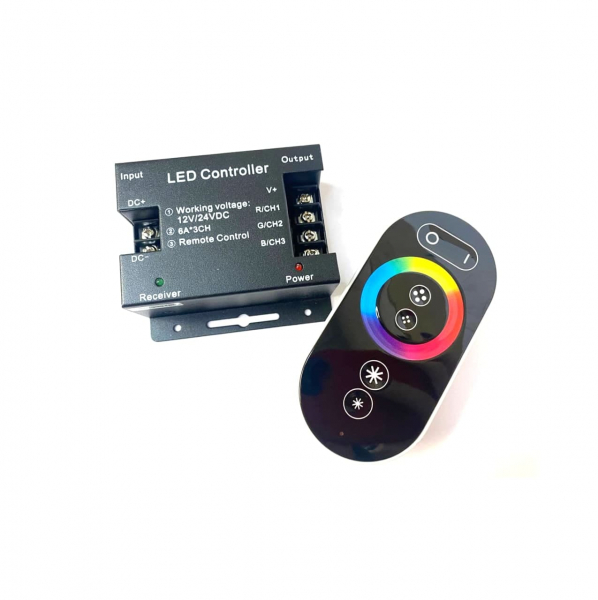 RGB LED lentes kontrolieris ar pulti / Daudzkrāsainas LED lentes kontrolieris ar pulti / SUN -TH11 / 20m / 18A / 12-24V DC / 64 krāsas / 4751027175559 / 05-095