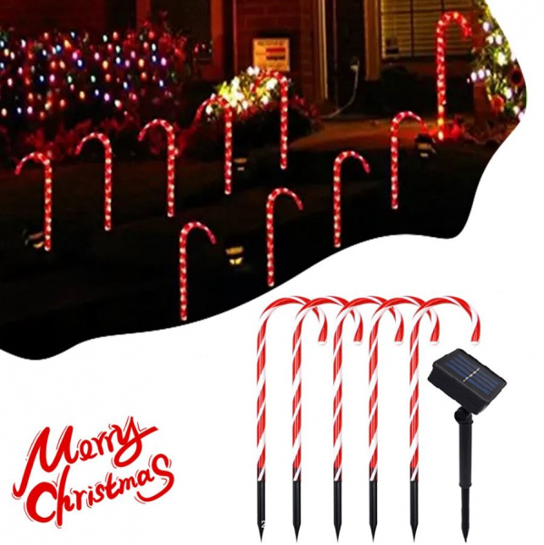 LED Декоративное рождественское освещение - украшение в виде палочки - леденца с солнечной батареей / 37 см / IP65 /  комплект - 10 шт. / 2000509534837 / 19-614