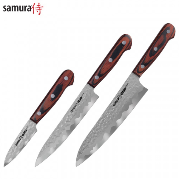 Samura KAIJU Комплект ножей 3шт. Нож для очистки овощей / Универсальный нож / Поварской нож из AUS 8 Японской стали 59 HRC / 4751029320674