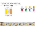 LED VIRTENES / LED LENTES 5 in 1 RGB+W+WW (Čips 5050 / 60 led/m / 14.4 W/m / 1200 LM/m / RGB + W + WW Daudzkrāsaina + auksti balta + silti balta / 12V / IP20 / DIMMABLE) VISIONAL PROFESSIONAL / 4752233004961 / 05-919 :: LED daudzkrāsaina lente 