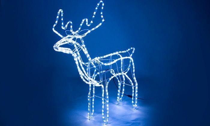 LED Рождественская фигура - подвижный Олень / Для наружного и внутреннего применения / Рождественский декор / белый + синий ЭФФЕКТ МЕРЦАНИЯ / высота 110 cm / 230V-50Hz / 264 LED диодов / IP44 / 2000509534974 / 19-624