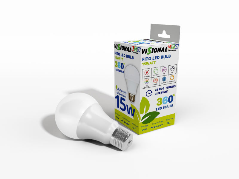 LED лампа для растений VISIONAL PREMIUM Е27 / Фитолампа для растений и рассады / 15W / 270° / PF 0.5 / 28.39 µmol/s / полный спектр / не мигает / 4752233010030 / 04-199