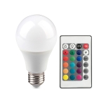 LED spuldze ar pulti A60 / E27 / 470lm / 6W / 3000K / RGB / POLUX / 5901508306838 / 01-1183 :: LED daudzkrāsainās spuldzes (RGB)
