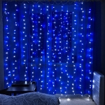 LED Ziemassvētku iekštelpu virtene aizkari / 3x3m / 18W / 220V / Zilā krāsa / IP44 / 2000002004745 / 19-221  :: LED Aizkari