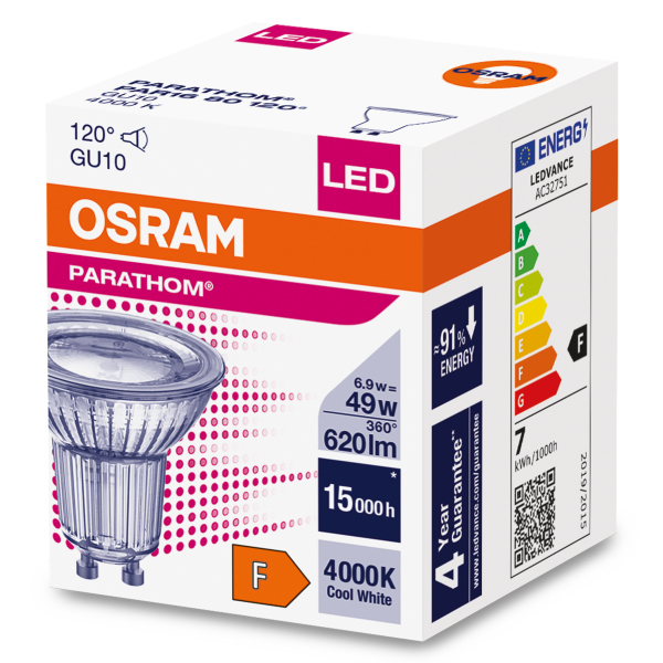 OSRAM LED spuldze GU10 / 6.9W / 4000K / 620lm / 120° / 4058075608733 / 20-1119