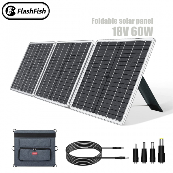 FlashFish CSP18V60W Foldable Solar Panel 60W 5V 18V + 2x USB Output QC3.0 18W (Folded 39x35cm) / 05-8881 / PICKUP ONLY!