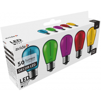 LED лампочки КОМПЛЕКТ Decor Filament E27 / 1Вт / 50лм / 300° / разноцветные / Avide / 5999097950228 / 10-1571