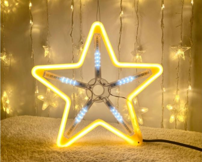 LED Ziemassvētku gaismeklis - zvaigzne / Ziemassvētku dekors / Silti neona balta + ZIBSPULDZES EFEKTS  / IP44 / 1.8W / 30 x 30 cm / 40 LED diodes / 2000509534592 / 19-591