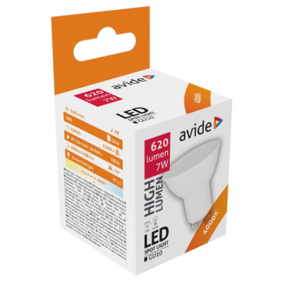 LED spuldze GU10 / 7W / 100° / 620Lm / 4000K / NW - neitrāli balts / Аvide / 5999562288689 / 10-1451