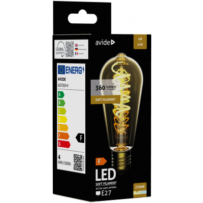 LED лампа Soft Filament / ST58 / 4W / E27 / 360° / WW - теплый белый / 2700K / Avide / 5999097944340
