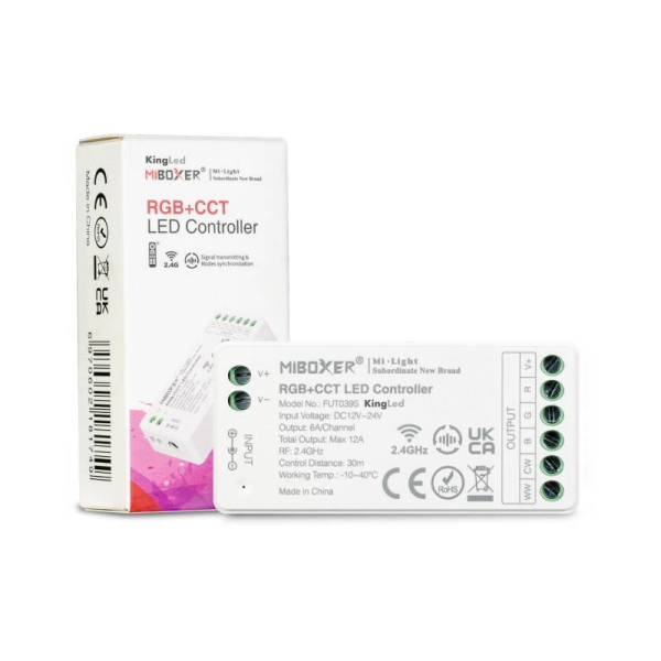 RGBWW LED strip controller with CCT remote control / Multicolor + white strip controller with CCT remote control / 4 zones / 12V-24V / 6970602181749 / 05-033