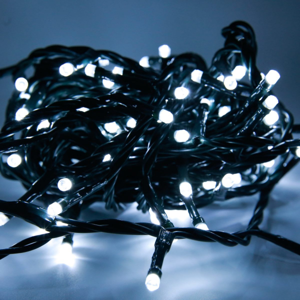 LED Ziemassvētku iekštelpu virtene / CW - auksti balta / 200 LED diodi / 8,57W / 8 režīmi / 16m / IP44 / savienojamā / 19-518