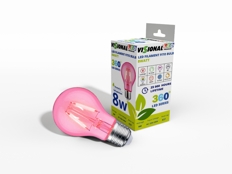LED лампа для растений VISIONAL PREMIUM Е27 Filament / Фитолампа для растений и рассады / 8W / 360° / PF 0.5 / 14 µmol/s / полный спектр / не мигает / 4752233008587 / 04-219