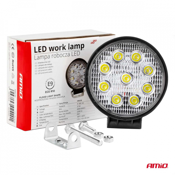 LED work lights / additional lighting for cars AWL06 / 9 LED diodes 3030 / 27W / 2200Lm / IP67 / 6000K - 6500K - cold white / 5903293024201