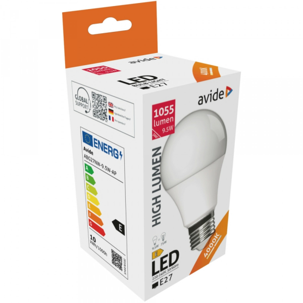 LED лампа Globe A60 / 9,5W / E27 / 1055Lm / 4000K / Аvide / 5999097932989 / 10-186
