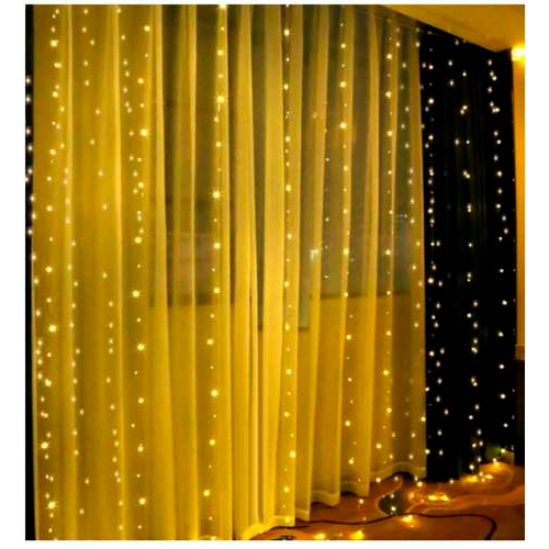 Indoor and outdoor LED Christmas curtain garland / 3x3m / 300 diodes / IP44 / WW - warm white / 8 modes / 5902802917447 / 19-628