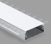 Iebūvējams / zemapmetuma anodēts alumīnija profils ar matētu stiklu 1-5 LED lentes rindām ģipškartona plāksnēm / komplektā: stikls, gala vāciņi 2 gab. / HB-96X20 / 3m x 96mm x 20mm / 4752233009027/ 05-707 :: LED alumīnija profili LED lentēm / OUTLET