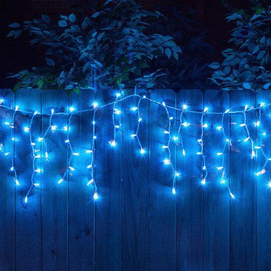 LED Ziemassvētku āra un iekštelpu lāstekas / 100 LED diodi / zilā krāsa / 5,5m / IP44 / savienojamā / 4,08W / 8 režīmi / 19-513