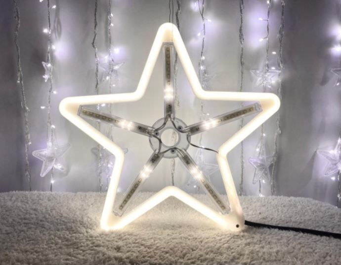 LED Ziemassvētku gaismeklis - zvaigzne / Ziemassvētku dekors / Auksti neona balta + ZIBSPULDZES EFEKTS  / IP44 / 1.8W / 30 x 30 cm / 40 LED diodes / 2000509534585 / 19-590