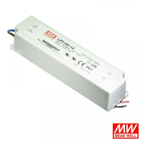 LED Импульсный блок питания / 12V / 60W / IP67 / 5A / Mean Well / LPV-60-12 / 4751027171018 / 05-203