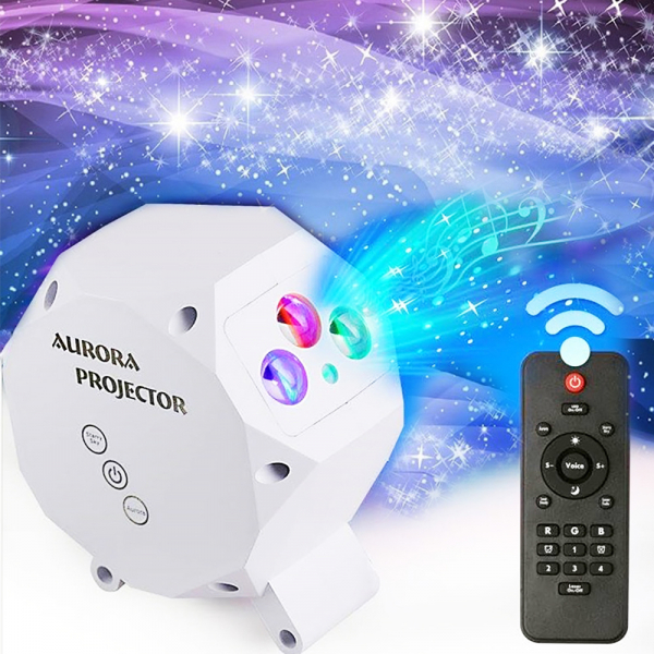 LED Projector AURORA / Starry sky / galaxy / space projection / with remote control / 360° / 12V / white / 15 x 15 x 9 cm / 19-242