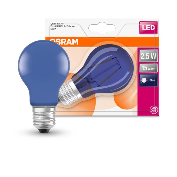 OSRAM LED bulb E27 / 2.5W / 10Lm / 300° / 3000K / Blue / STAR CLASSIC A 4 / 4058075815995 / 20-012