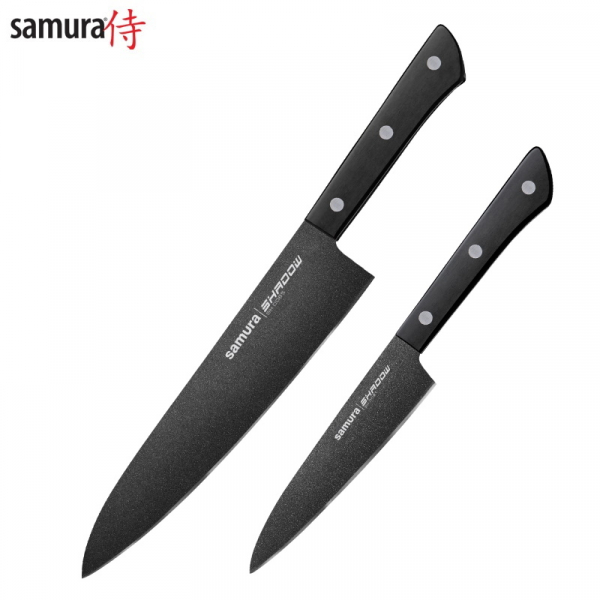 Samura Shadow Komplekts no 2 virtuves nažiem 208mm & 120mm AUS-8 nelipīgu tumšo pārklājumu 58 HRC / 4751029320599
