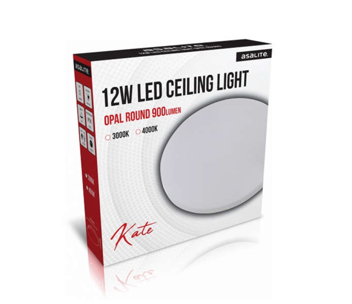 LED потолочный / настенный светильник-плафон 12W / 3000K / 900Lm / 120°/ OPAL Kate / Asalite / 5999565663872 / 10-404