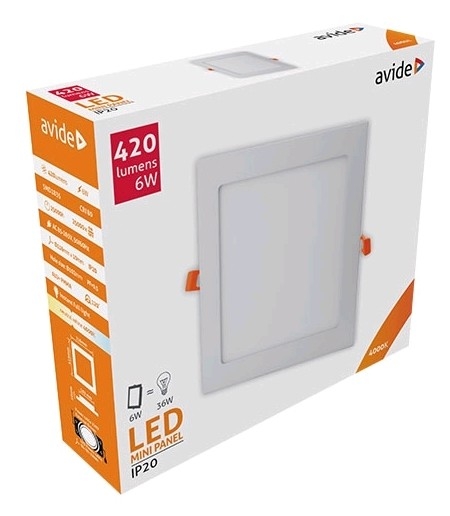 LED recessed LED panel Square ALU / 6W / NW-white / 4000K / 420lm / Avide / 5999097912028 / 10-235