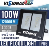 VISIONAL PREMIUM LED āra prožektors 100W / 12000lm / 4000k - 840 / MELNS / 120° /  IP66 (mitrumizturīgs) / NEMIRGO / 4751027174620 / 03-216 :: LED prožektori 100W = 1000W halogen