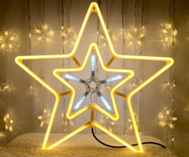 LED Ziemassvētku gaismeklis - zvaigzne / Ziemassvētku dekors / Silti neona balta + ZIBSPULDZES EFEKTS  / IP44 / 1.8W / 55 x 57 cm / 40 LED diodes / 2000509534608 / 19-592