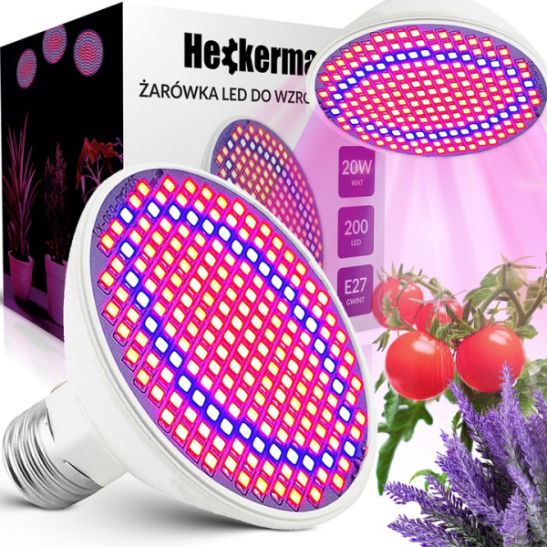 LED лампа для растений / Фитолампа / E27 / UFO /  1100 Lm / 20W / 200led / AC 85-2650V 50/60 Hz / 5903864759396 / 04-252