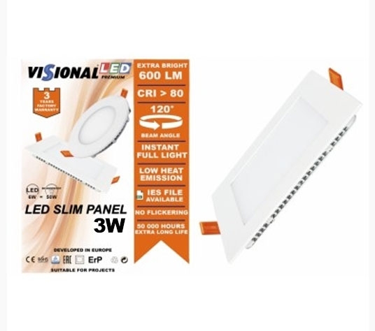 SPECIAL OFFER 1 + 1 LED recessed panel VISIONAL / 3W / 3000K / 300Lm / 120° / 4751027172947 / 02-104