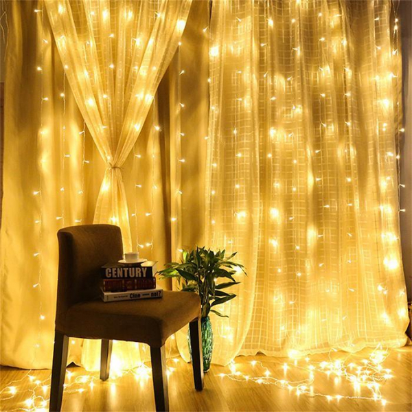 LED Christmas diode string - curtain copper wire with stars / 3x2m / WW - warm white / remote control included / USB / 220V / 200 diodes / 10.2W / IP44 / LED nano wire / 19-481