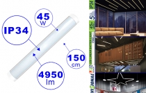 LED plānais lineārais gaismeklis 45W / 150cm / 4950 Lm / IP34  / 4751027174460 / 03-520 :: LED plānais lineārais gaismeklis 150cm