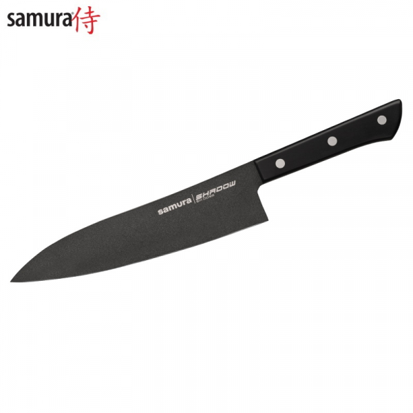 Samura Shadow Большой Сантоку нож Шефа 197 mm AUS-8 анти-липкое темное покрытие 58 HRC / 4751029324443