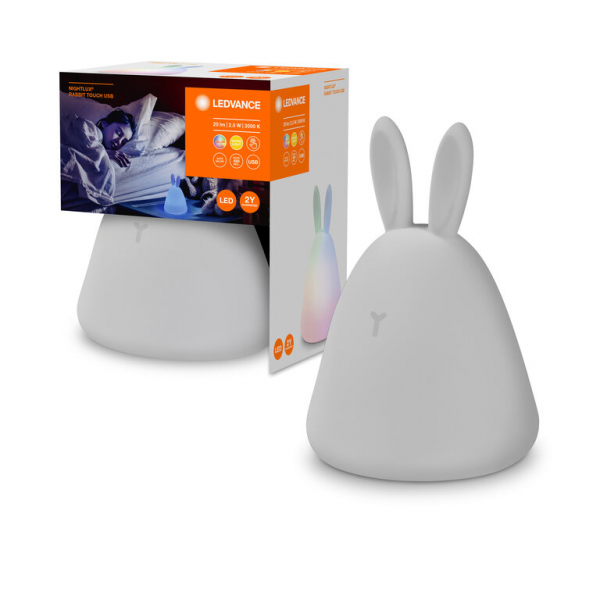 LEDVANCE LED nakts lampa RABBIT / 2.5W / 20lm / 3000K / IP20 / USB kabelis / 3000K + RGB  / silti balta + daudzkrāsaina / NIGHTLUX TOUCH Rabbit / 4058075602113 / 20-7776