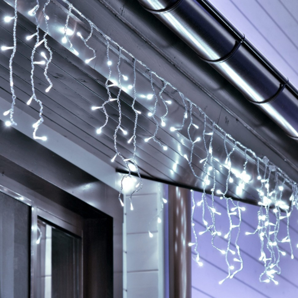 LED Christmas garland icicles for outdoors and indoors / 13.66W / 14.5m / 300 diodes / CW - cold white + FLASH / IP44 / connectable / 19-494
