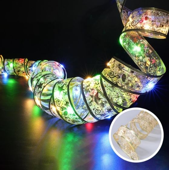 Indoor LED Christmas golden garland / 10m / 3 AA batteries / 100 diodes / RGB - multi-color / 1.5 V / 5903039731974 / 19-561
