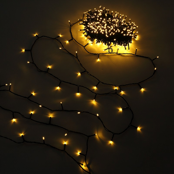 Indoor LED Christmas garland / WW - warm white / 200 LEDs / 12W / 8 modes / 12m / IP44 / connectable / 19-522