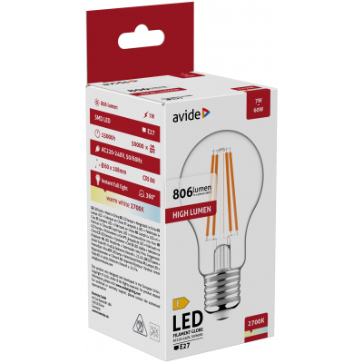 LED Filament лампочка E27 / 7W / 806Lm / 360° / WW - теплый белый / 2700K / 5999097946504 / 10-1611
