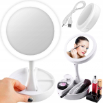 Spogulis make up ar apgaismojumu / 4 x AA batarejas / 1,5 V / USB-kabelis / 16 x 16 x 29 cm / apaļš / 5902802914835 / 70-1758 :: LED spoguļi ar apgaismojumu
