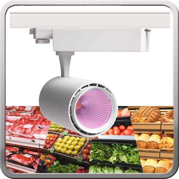 LED Рельсовый светильник 30W для мяса и мясных продуктов / 3000 люмен / CCT: PINK / CRI 85 / TRACK VISIONAL LED BASIC / Белый / VBT-30W-MEAT  / 4752233000154 / 03-2522 
