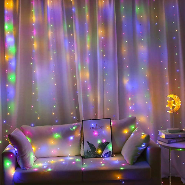 LED Christmas diode string - curtain copper wire / 3x3m / multicolor (RGB) / remote control included / hooks for easy installation included / USB / 220V / 2W / IP44 / LED nano wire / 19-480