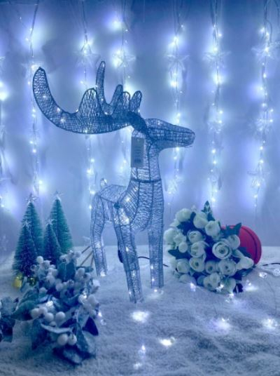 LED Рождественская фигура - Олень / Для внутреннего применения / Рождественский декор / 55 cм / серебряный с теплой белой подсветкой / 2000509534707 / 19-595