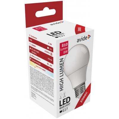 LED spuldze Avide E27 / 8W / A60  / 810lm / 3000K /  5999562284926 / 10-131
